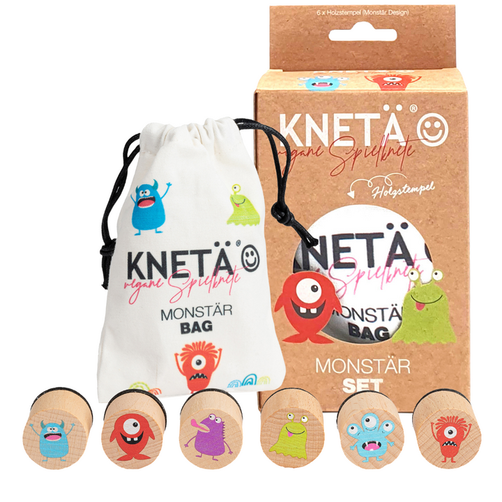 KNETÄ - Holzstempel-Set „Monstaer“ – stempelstarker Kreativspaß mit Monster-Motiven